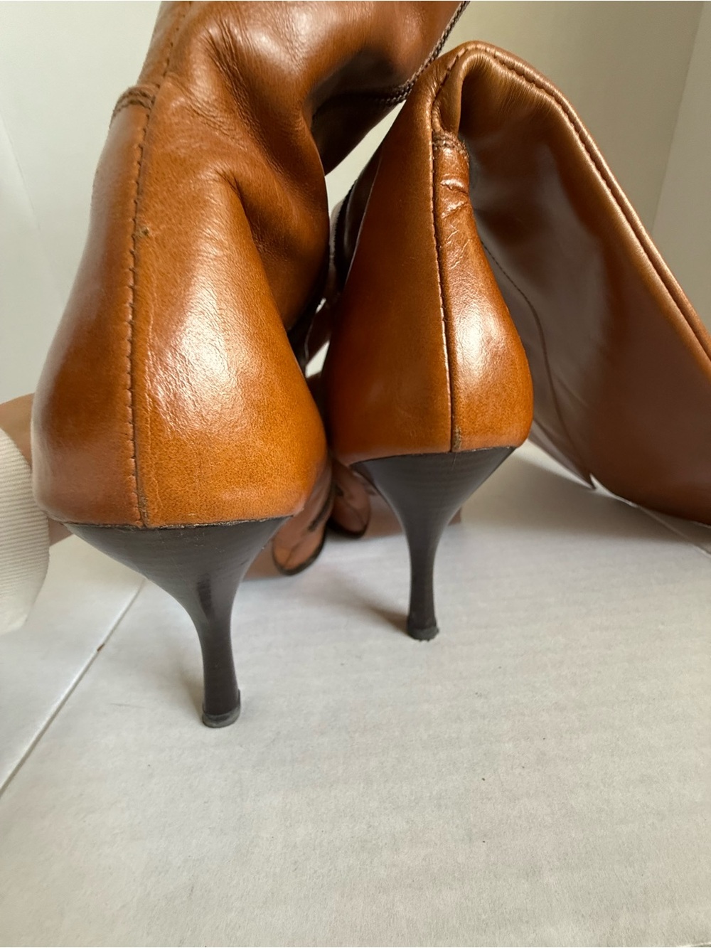 Italian 39 Gorgeous Tall Pointed Leather Boots Classic Cognac Brown-READ - Picture 8 of 14